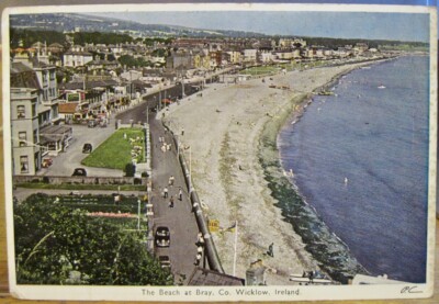 Irish Postcard The BEACH AT BRAY Head Wicklow Ireland PC DeLuxe 269 Pmk 1960
