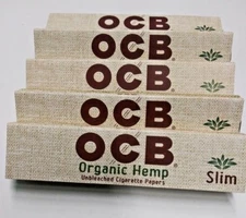 5 Packs Authentic OCB Organic Hemp King Size Slim Rolling Papers & Tips