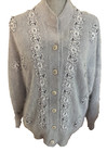 Belldini Womens Sweater Cardigan Vintage Gray Jeweled Lining Angora/Rabbit Sz M