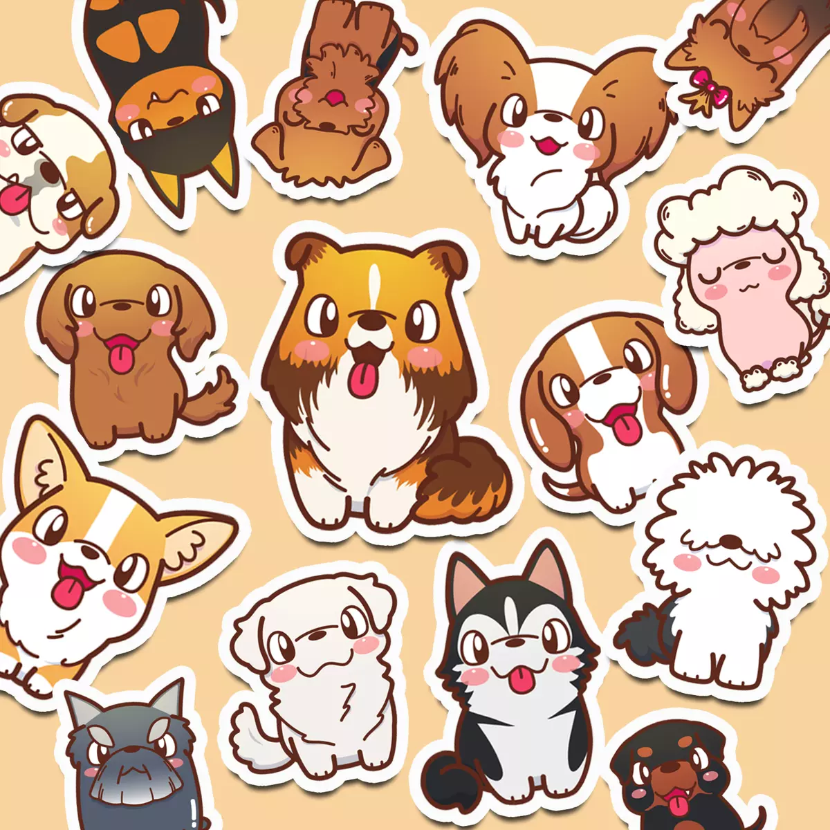 42 Cute Dog Stickers, Kawaii Stickers, Journaling Stickers, 42