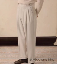 Double-pleated High-Waist Pants Men's Business Casual Trousers Naples Straight