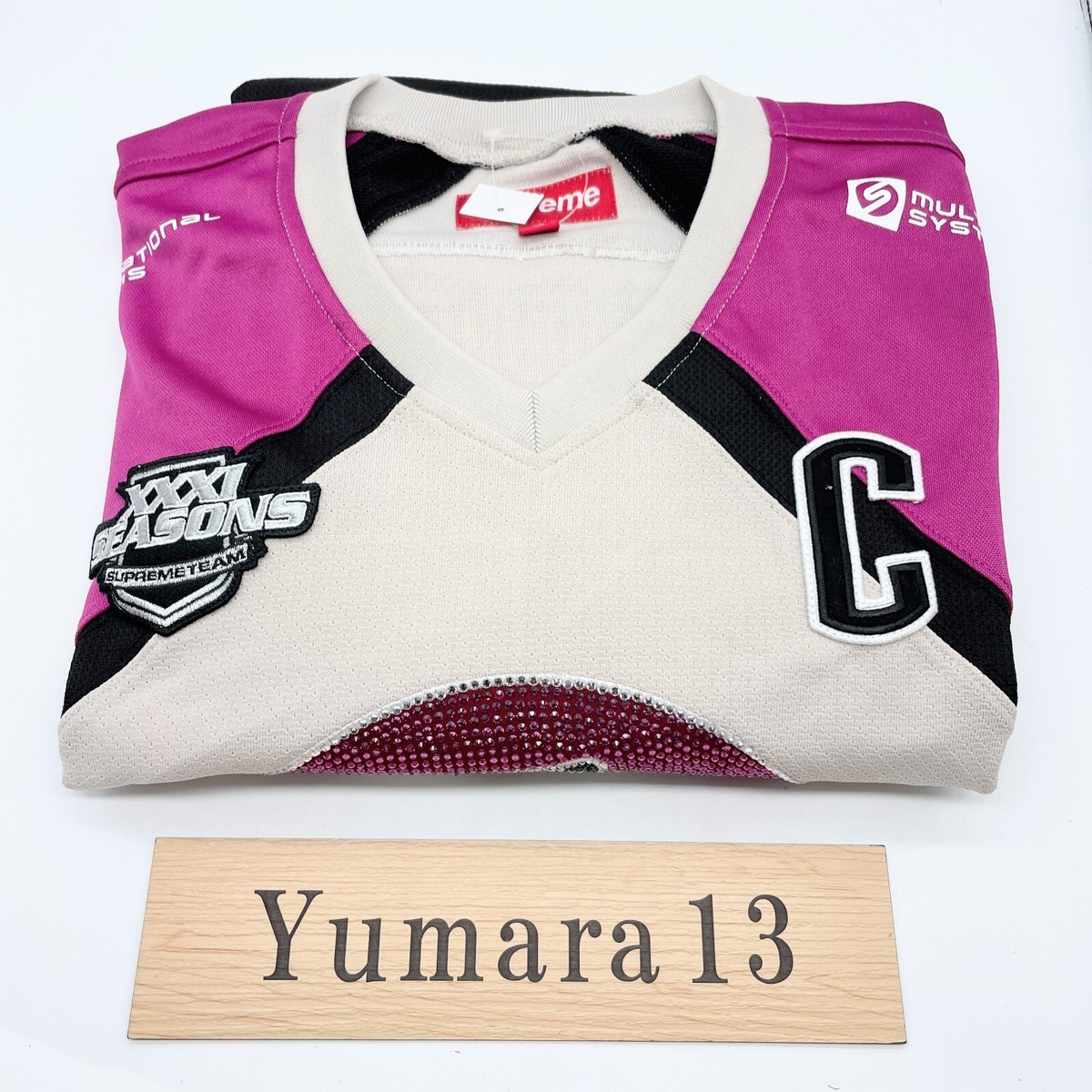 Supreme Rhinestone Hockey Jersey Black White Red 3colors