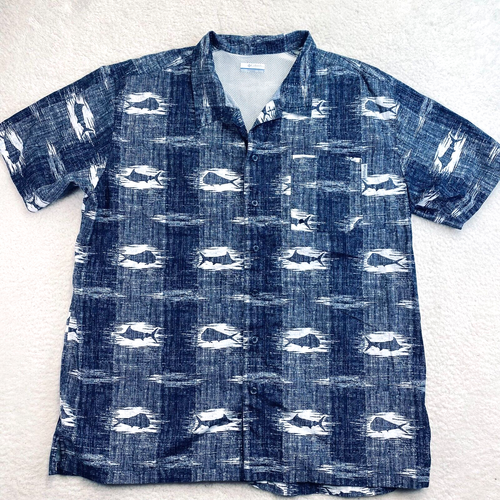 Columbia PFG Shirt Men's Size XXL Dark Blue White Sportfish Print Short Sleeve - Picture 2 of 14