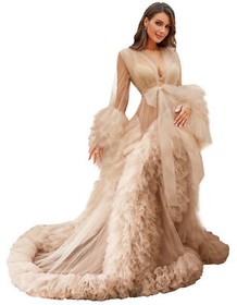 Sexy Illusion Sleepwear Bathrobe Scarf Wedding Women's Long Lingerie Tulle Robe