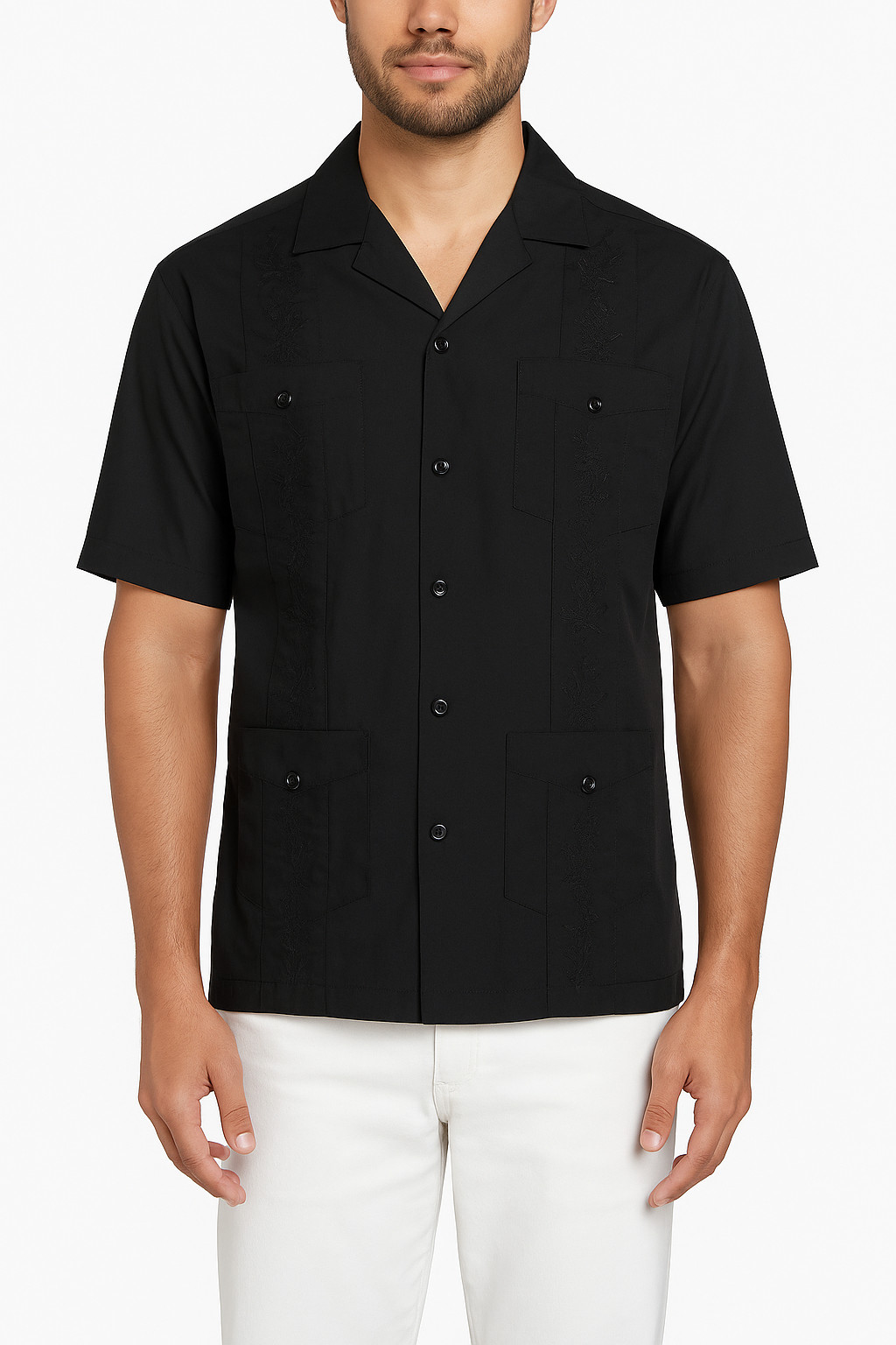 Cubavera Men's Authentic Embroidered Guayabera Shirt Black XL Casual Summer