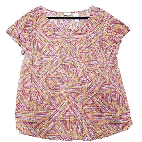 Liz & Co. Top Women's 1X Plus Geometric Abstract ¾ Sleeve V Neck