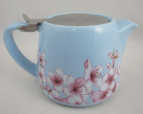 Alfred Blue Floral Cherry Blossoms Ceramic Teapot Infusor de acero inoxidable 20 oz - Imagen 4 de 12