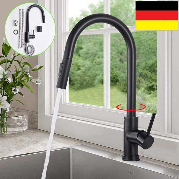 Wasserhahn Schwarz KüChe Armatur Einhebelmischer KüChenarmatur Brause Ausziehbar-image