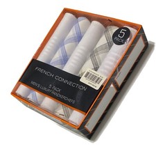 French Connection 5 Men's Luxury Handkerchiefs  White/Blue/Black