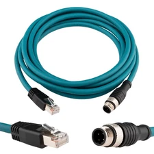 M12 to RJ45 Ethernet Cable Cat6 SFTP 10Gbps Industrial M12 4 Pin D to RJ45 Male