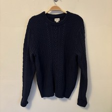 J. Crew Men's Cable Knit Crew Neck Sweater M Navy Blue Preppy Fisherman Cotton