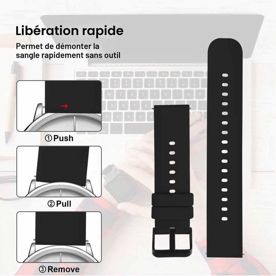 Bracelet montre silicone 20/22 mm dégagement rapide TIESOME - Photo 2/4