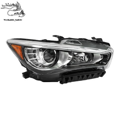 LED w/o AFS For Infiniti Q50 2014-2017 Right Black Passenger Headlight Assembly