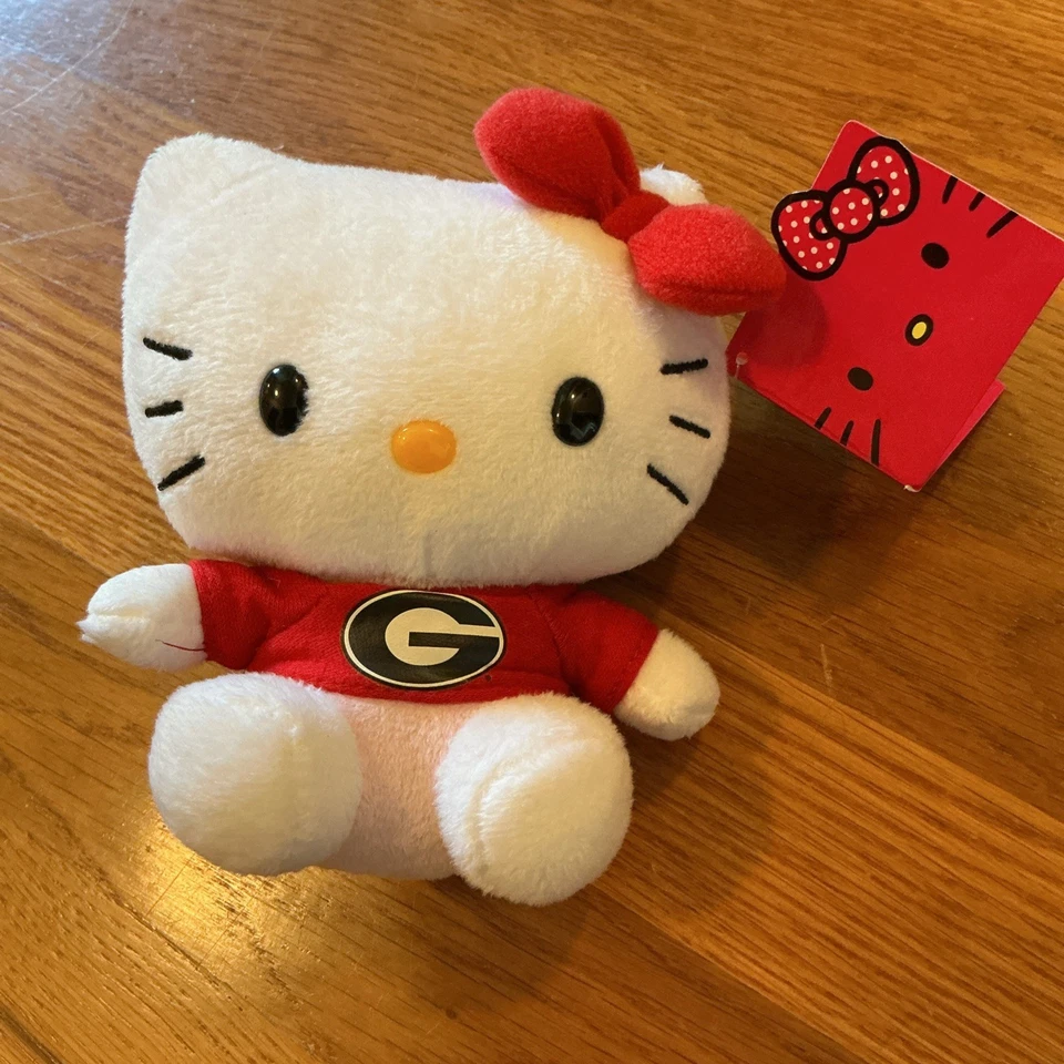 Плюшевые футбольные бирки с красным бантом Hello Kitty 6 дюймов Georgia Bulldogs UGA - Изображение 2 из 4