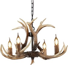 4-Light Antler Chandelier Rustic Resin Deer Horn Pendant Light Cabin Lodge Decor
