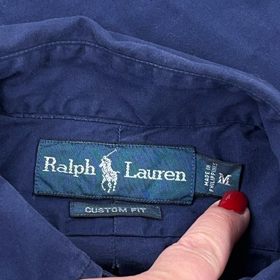 Ralph Lauren Shirt Men Medium Navy Blue Custom Fit Button Up Poplin Solid Dress - Image 3 of 4