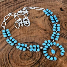 Sterling Silver Sleeping Beauty Turquoise Navajo Handmade Adjustable Necklace