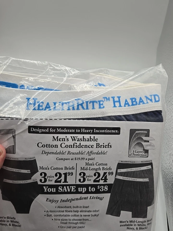 NOS Healthrite by Haband 男式可水洗棉质信心中长内裤 3pr。 — 第 3/4 张图片
