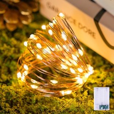 16ft 50 LED Copper Wire Waterproof Warm White Battery Operated Fairy Lights