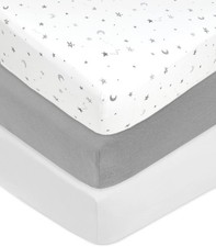 3 Pack 100 Natural Cotton Fitted Crib Sheets 52" x 28" - Soft, Breathable, H...
