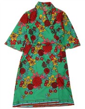 Vintage Womens 3/4 Sleeve Robe Kaftan Dress UK 12 Medium Green Floral AB03