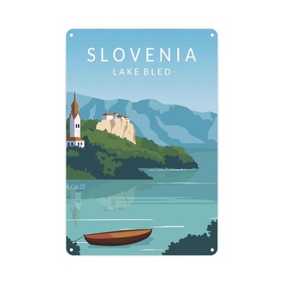 Slowenien Wandschild - Bleder See Metall Plakette Deko Andenken Geschenk