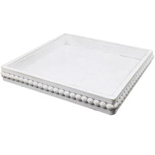 Square Wood Decorative Serving Tray Rustic Coffee Table Tray Whitewashed