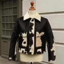 Cow Print Leather Jacket Real Cowhide Leather Hair On Pony Skin Leather Jacket