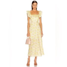 Zimmermann Goldie Ruffle Long Dress Floral Linen Sleeveless