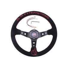 RASTP Universal Racing Steering Wheel 13.6”/345mm 6 Bolts Grip Suede Wrapp
