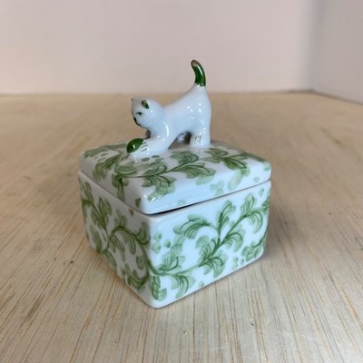 Green & White Kitten Trinket Box   Andrea By Sadek-2.25''