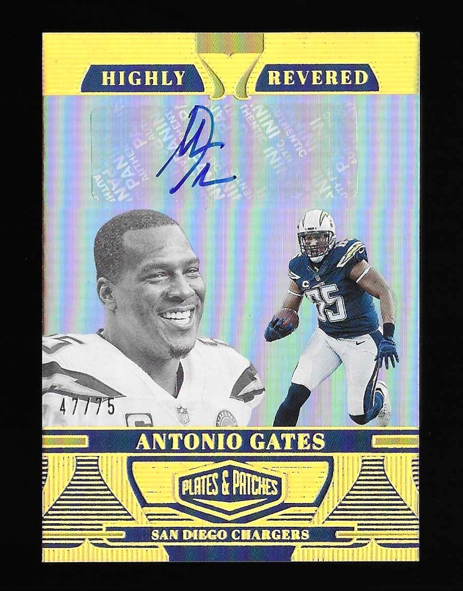 Antonio Gates 2023 Panini Plates & Patches Autograph Gold #/75 Chargers HOF Auto