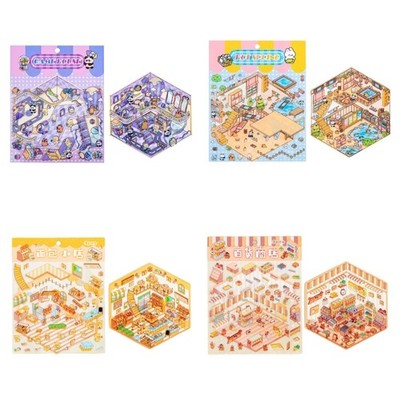 3D Scene Sticker Cartoon Scenery Sticker Miniature Simulated Cabin Scene Sticker