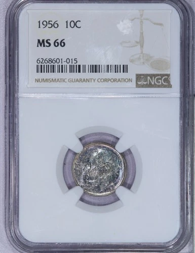 1956 Roosevelt Dime 10c NGC MS66 - Beautiful Blue!