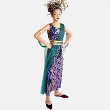 Niñas Vestido Medusa y Corona Serpiente Disfraz Halloween Mítico Griego Pequeño (6-7)