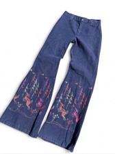 True vintage 1970s union made embroidered deer bell bottoms 27 waist