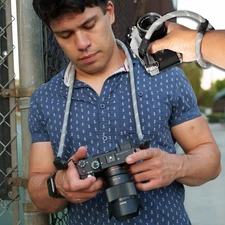 Handmade Grey / White Climbing Rope Camera Strap Neck & Wrist Peak Design Anchor