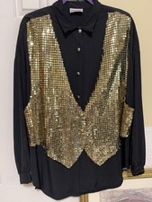 Vintage CopyCats Black & Gold Sequin Vest Blouse Unisex Size Large Made In USA