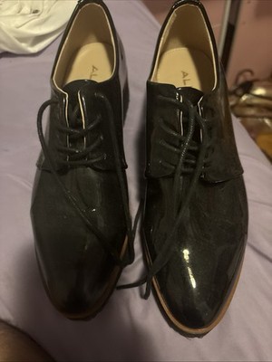 Aldo Ereillan Black Patent Pointed Toe Wedge Lace Up Lug Sole Oxford Women s 6
