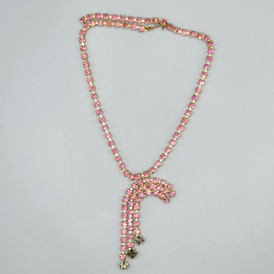 Collar lavalier asimétrico vintage rosa gris humo estrás 16" Foto 2 de 4