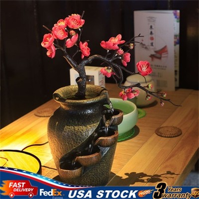 FengShui Flower Vase Waterfall Fountain Indoor Water Fountain Tabletop Decor