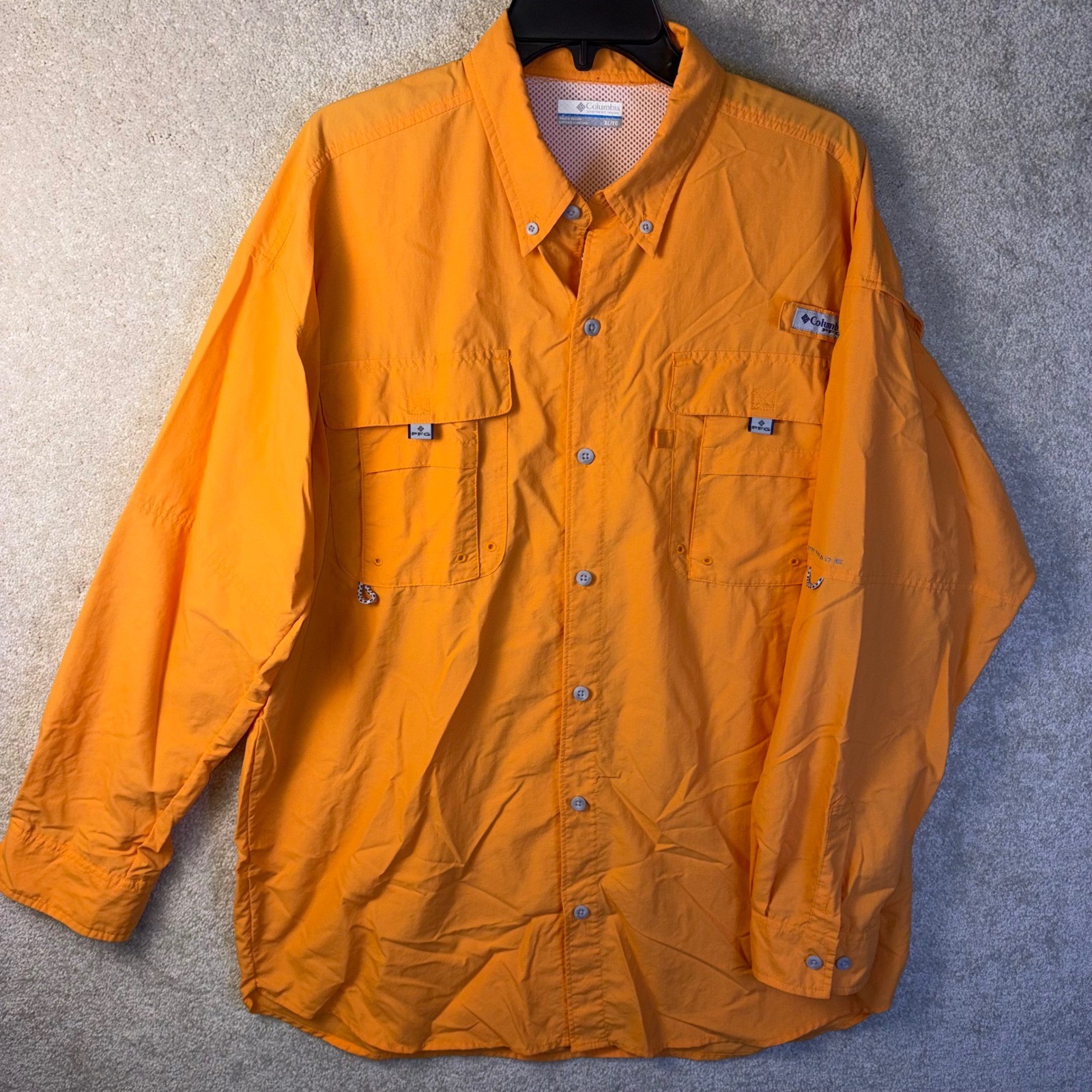 Columbia PFG Fishing Shirt Mens XL Orange Long Sleeve Omni-Shade Bahama II