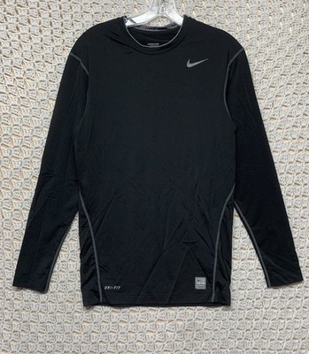 Nike Pro Compression Shirt Mens Sz L Black Long Sleeve Crew Neck