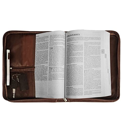 Bible Cover for Men, Bible Case for Women, PU Leather Zippered Scripture Brown - Picture 3 of 8