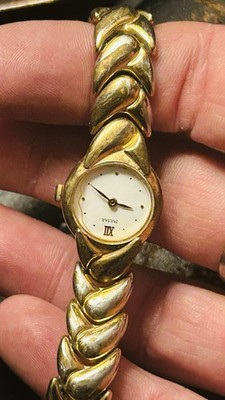 Vintage Pulsar V810-6180 Ladies Gold Tone Leaf Bracelet Quartz Watch MOP Dial