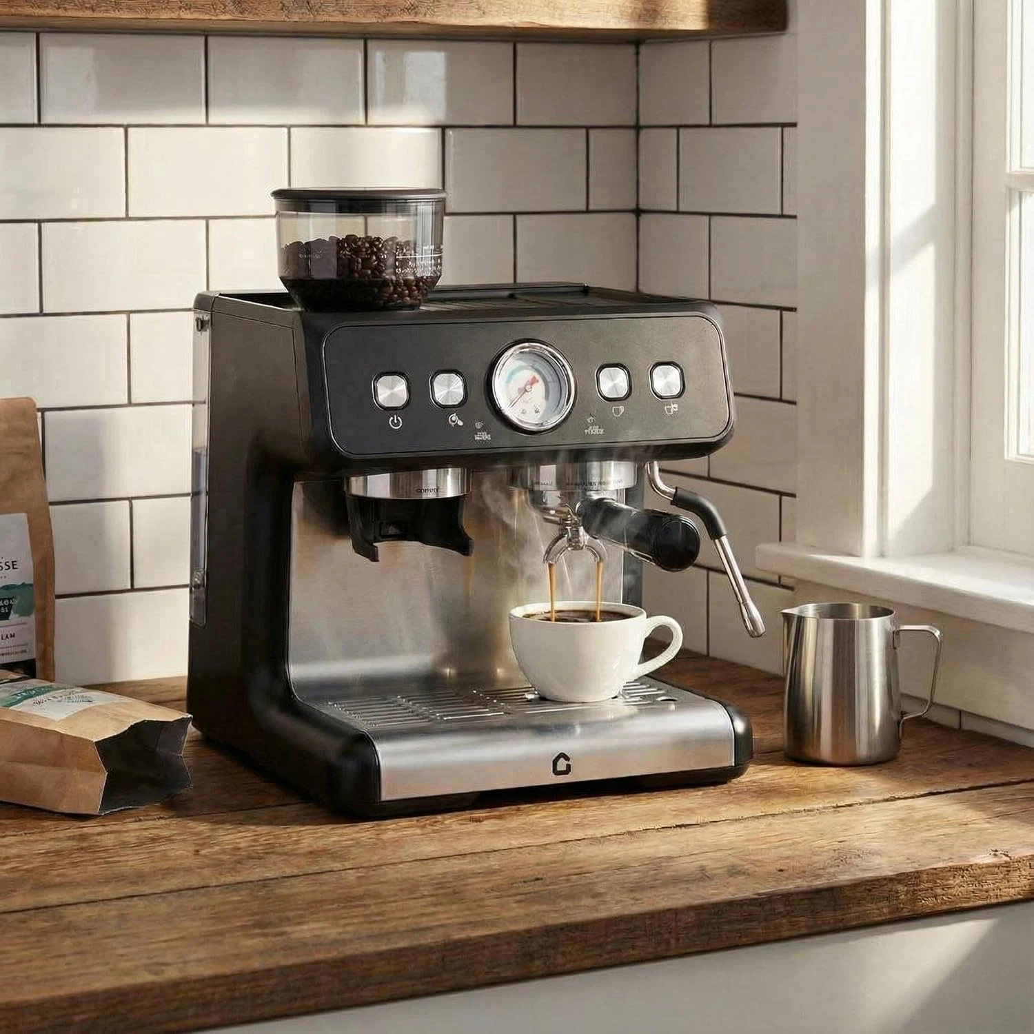 Espresso Machine with Grinder & Frother - 20 Bar, 2.8L, Black
