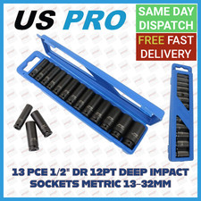 US PRO 13pc 1/2 Dr 12pt Deep Impact Sockets Metric 13 - 32mm 1683
