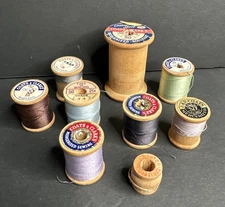 Vintage Wooden Spools Mixed Sizes Coats Clarks Lot of 9 Sewing Supplies