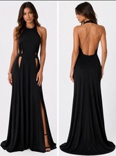 Evening Black Halter Backless Formal Gown Cut Out Maxi Dress Abyss By Abby 10/12