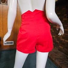Vtg 80s Red New Wave Tuxedo Waist High Rise Cuffed Mini A-Line Skater Shorts S